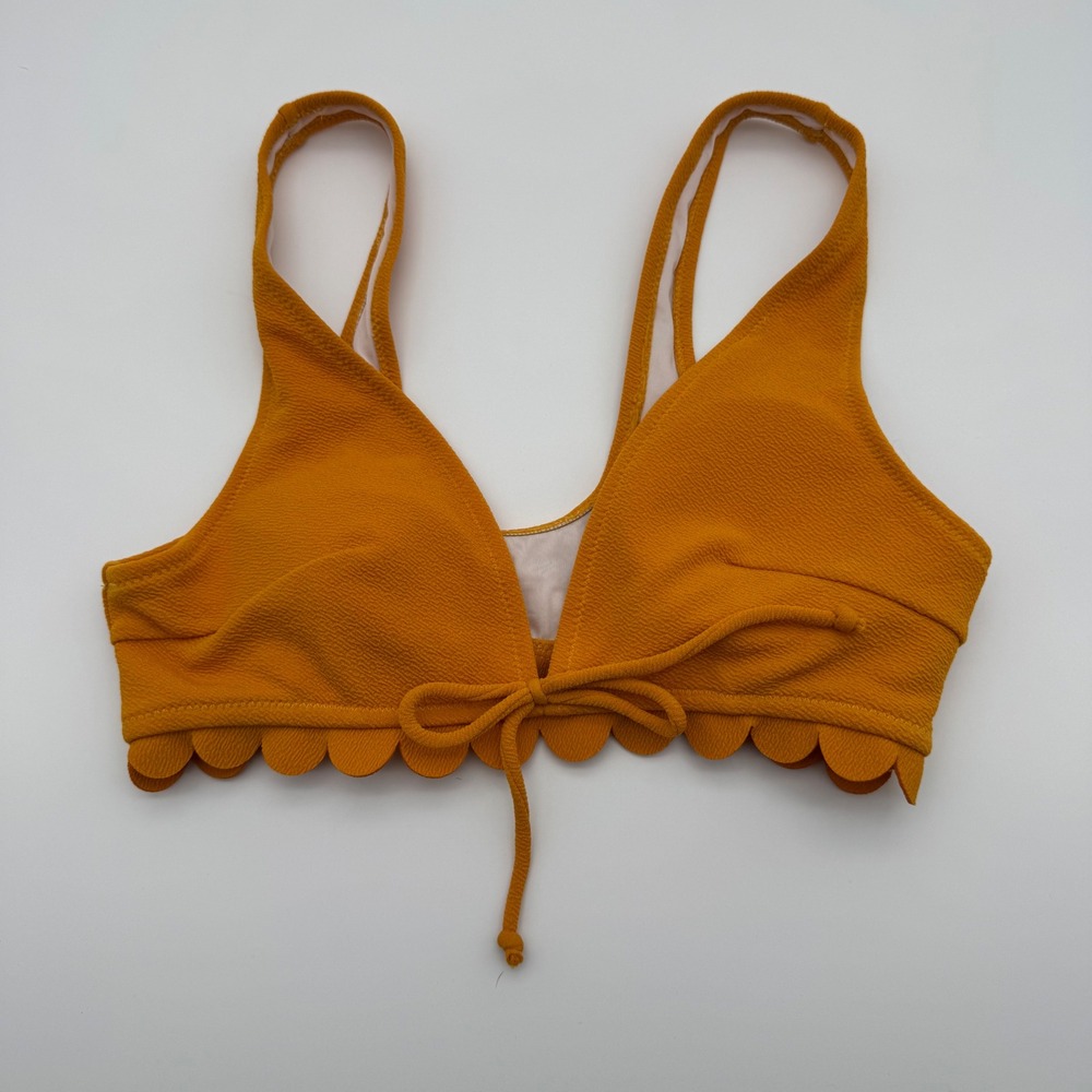 Cupshe Mustard Yellow Scalloped Textured‎ V-Neck Bikini Top Medium